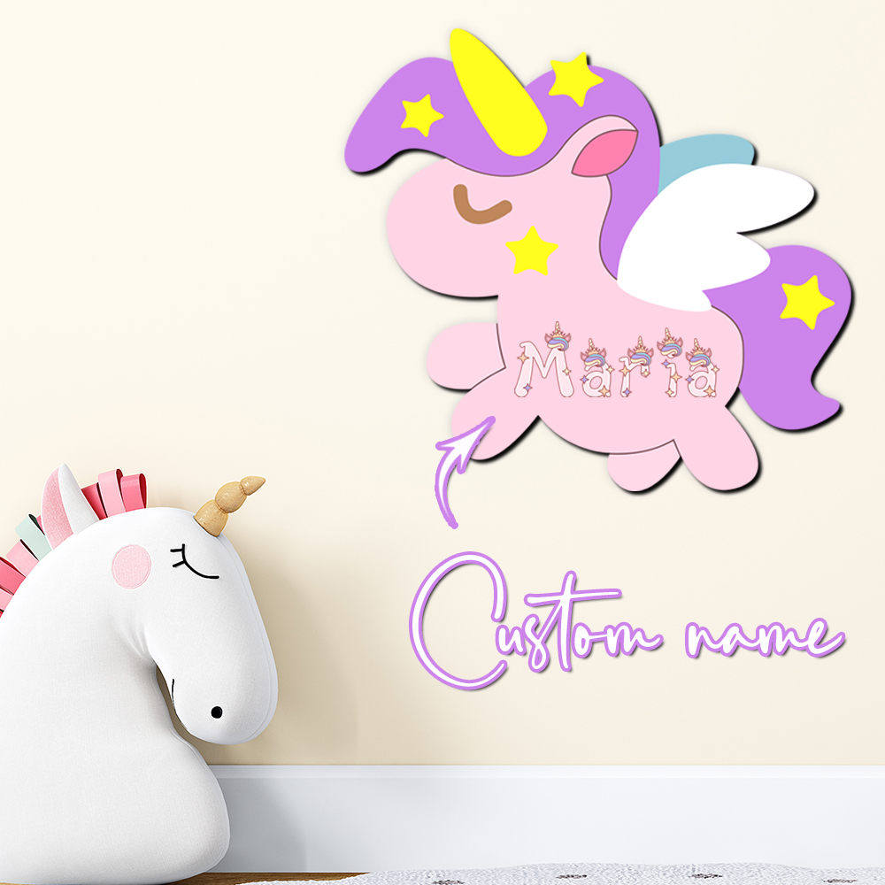 Baby Nursery Girl - Personalizowana drewniana tabliczka z imieniem jednorożca,