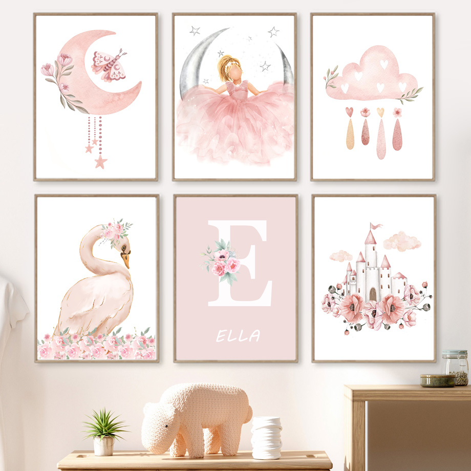 Baby Nursery Girl - Pink Angel Girl Sun Moon Cloud