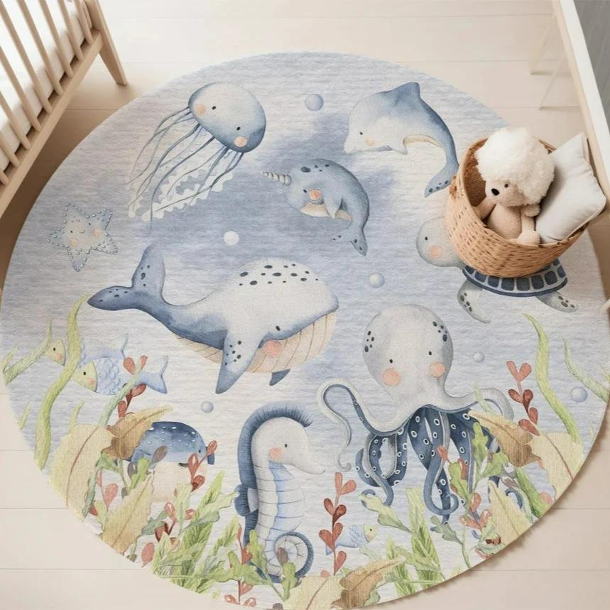 Niebieski dywan z motywem mors – Baby Nursery Letters recenzja i cena